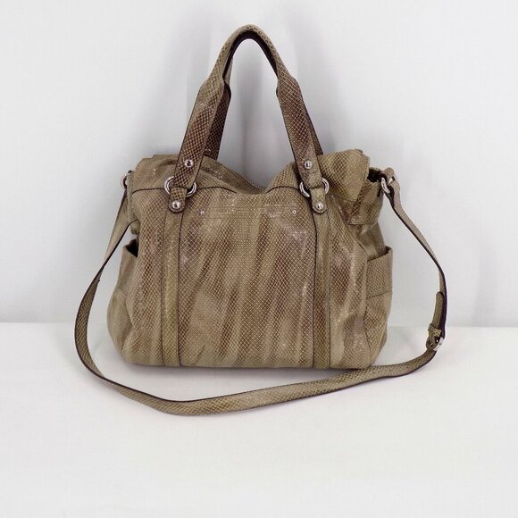 B. Makowsky Snake Embossed Leather Shoulder Handbag Brown Multi Leather - Picture 2 of 12